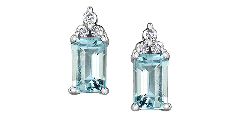 10K White Gold Aquamarine and Diamond Earrings