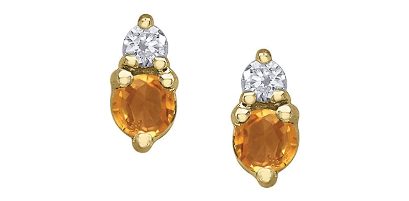 10K Yellow Gold Citrine and 0.01cttw Diamond Earrings