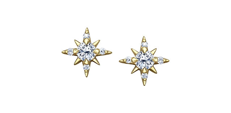 14K Yellow Gold 0.16cttw Canadian Diamond Star Earrings