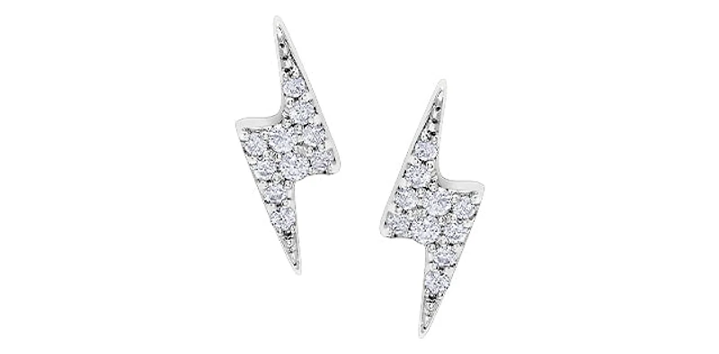 10K Gold 0.07cttw Round Brilliant Cut Lightning Bolt Diamond Earrings