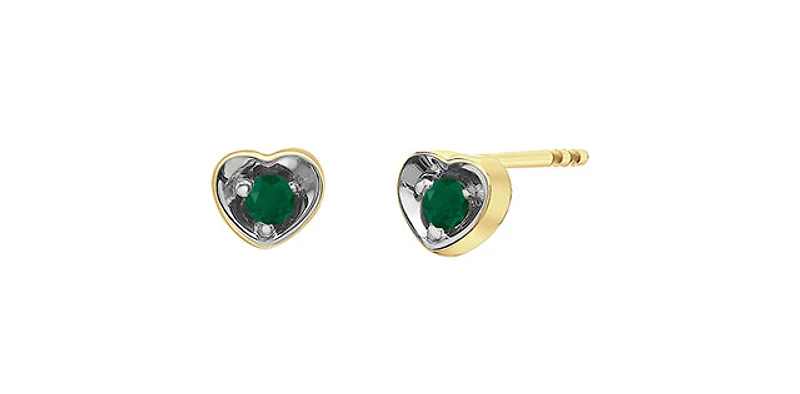 10K Yellow Gold Emerald Heart Stud Earrings