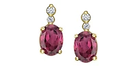 10K Yellow Gold Oval Cut Rhodolite Garnet and Diamond Earrings