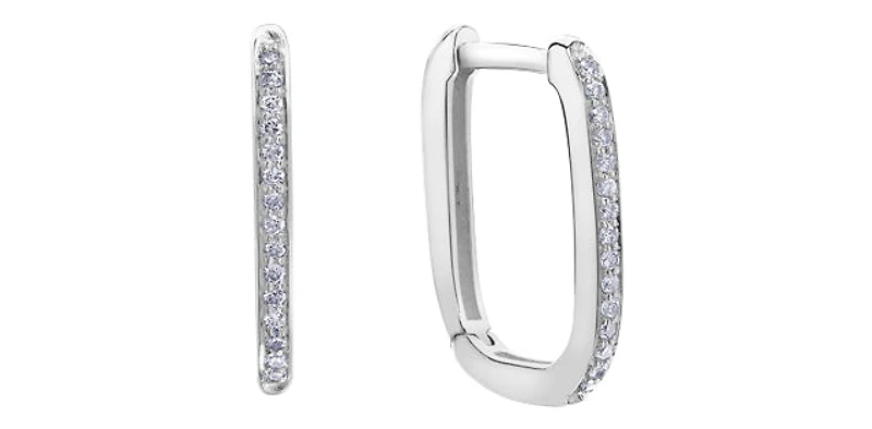 10K White Gold cttw Diamond Square Hoop Earrings