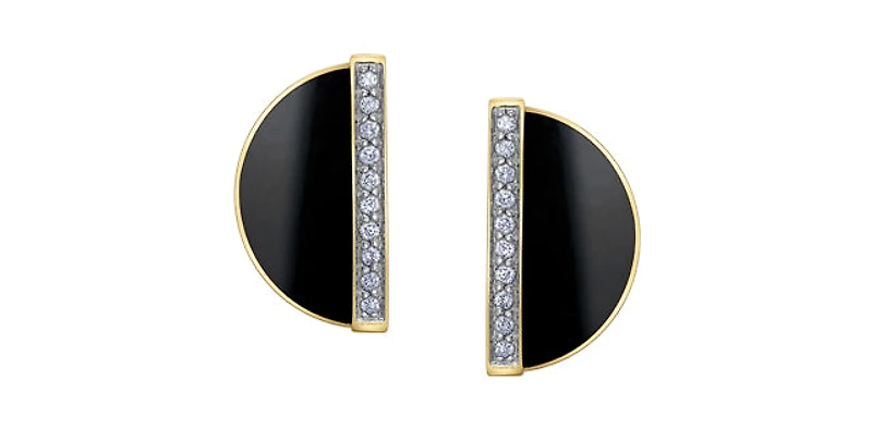 10K Yellow Gold Onyx and Diamond Earrings
