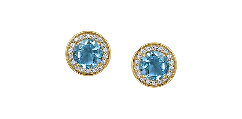 10K Yellow Gold Blue Topaz and Diamond Earrings
