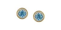 10K Yellow Gold Blue Topaz and Diamond Earrings