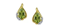 10K Yellow Gold Peridot and 0.06 cttw Diamond Stud Earrings