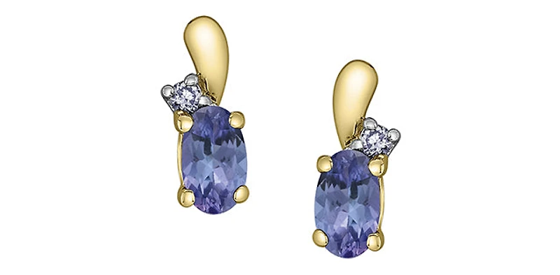 10K Yellow Gold Tanzanite and Diamond Earrings