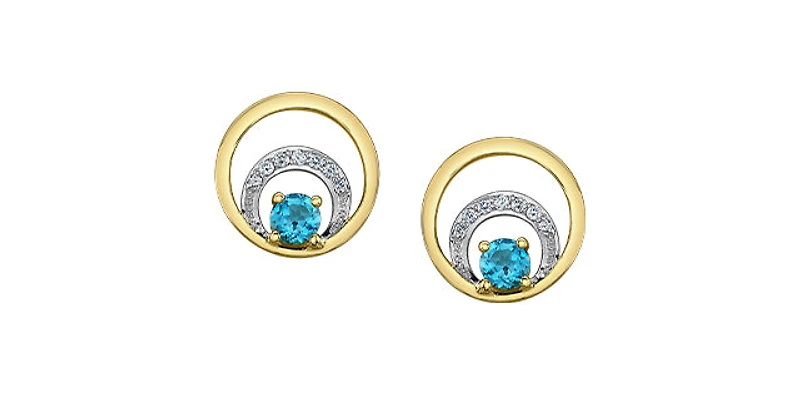 10K Yellow Gold Blue Topaz and Diamond Earring - yellow gold