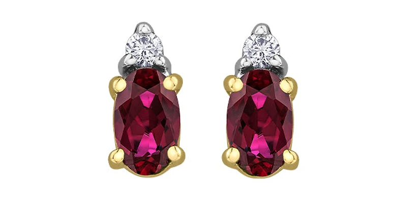 10K Yellow Gold Ruby and Diamond Studs