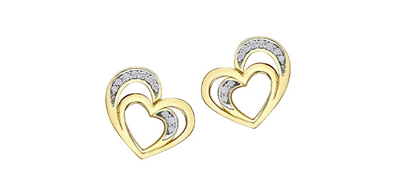 10K Yellow Gold 0.12cttw Diamond Heart Stud Earrings