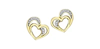10K Yellow Gold 0.12cttw Diamond Heart Stud Earrings