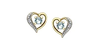10K Yellow Gold Aquamarine and Diamond Heart Stud Earrings
