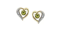 10K Yellow Gold Peridot and Diamond Heart Stud Earrings