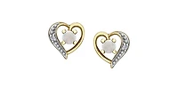 10K Yellow Gold Opal and Diamond Heart Stud Earrings