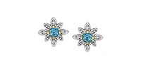 10K Yellow Gold Blue Topaz and Diamond Stud Earrings