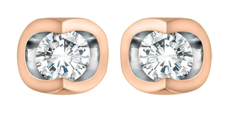 10K White and Rose Gold Diamond Solitaire Earrings 0.06cttw
