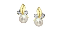10K Yellow Gold Pearl and Diamond Stud Earrings