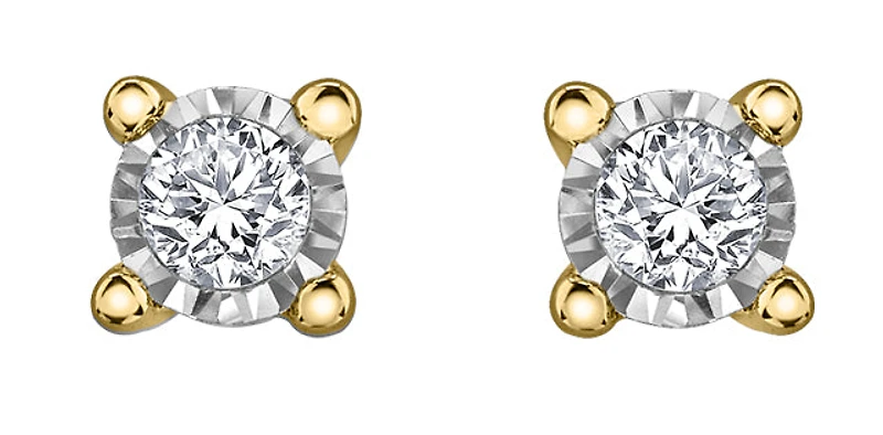 10K Yellow Gold Illusion Set Diamond Solitaire Earrings 0.04cttw