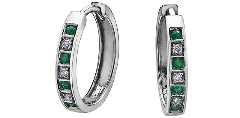 10K White Gold Emerald and Diamond Earrings