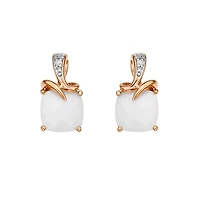 10K Rose Gold White Agate & Diamond Earrings