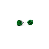 14K White Gold 4mm prong-set Emerald Ear Studs
