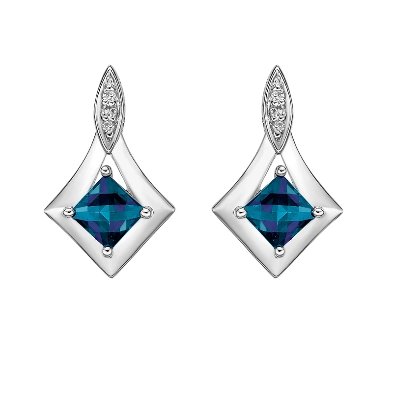 10K White Gold Prong-set Created Alexandrite Earrings with Diamond Accent