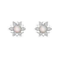 10K White Gold Prong-set White Opal Earrings with Diamond Accent