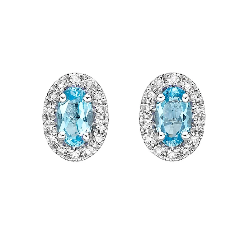 10k White Gold Swiss blue Topaz and Diamond Earring