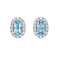 10k White Gold Swiss blue Topaz and Diamond Earring