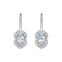 10K White Gold Prong-set Aquamarine Earrings with Diamond Halo