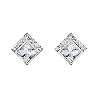 10K White Gold Bezel-set Aquamarine Earrings with Diamond Accent
