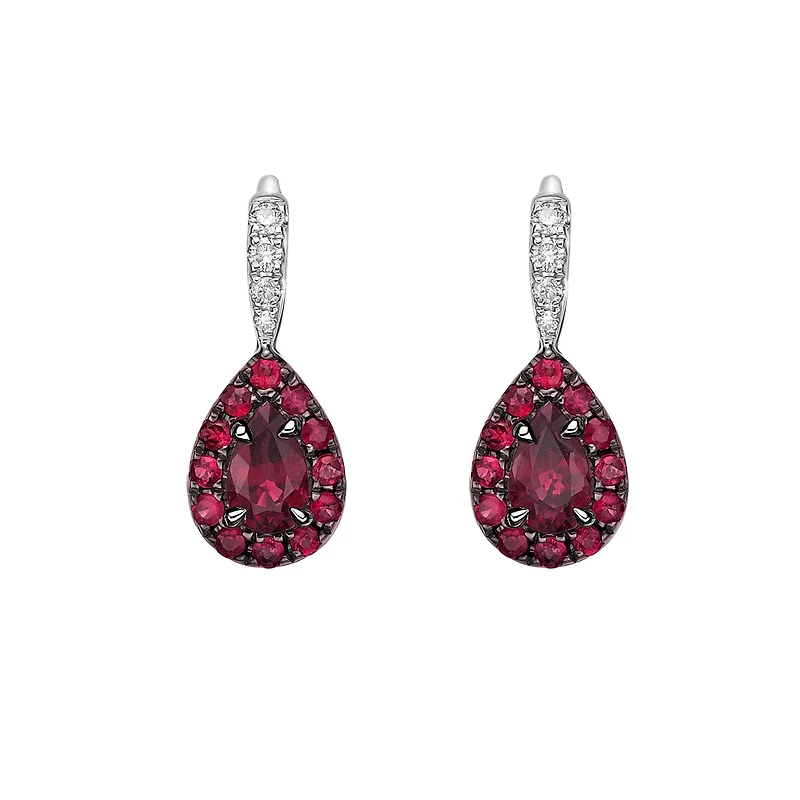 10K White Gold Prong-set Ruby & Diamond Earrings