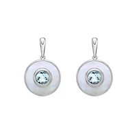 10K White Gold Round Aquamarine and Mother of Pearl Earrings