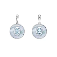 10K White Gold Oval Aquamarine and Mother of Pearl Earrings
