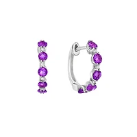 10K Gold Prong-set Amethyst & Diamond Hoop Earrings