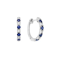 10K White Gold Classic Sapphire & Diamond Hoop Earrings 0.04 cttw