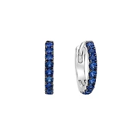 10K White Gold Classic Sapphire Hoop Earrings