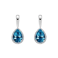 10K White Gold Prong-set London Blue Topaz Earrings with Diamond Halo