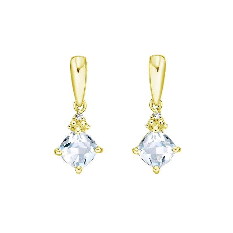 10K Gold Prong-set Aquamarine Earrings with Diamond Accent - White gold