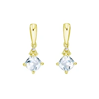 10K Gold Prong-set Aquamarine Earrings with Diamond Accent - White gold