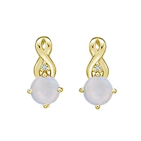 10K Yellow Gold Prong-set White Opal Earring with Diamond Accent