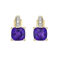 10K Yellow Gold Prong-set Amethyst Earrings with Diamond Accent