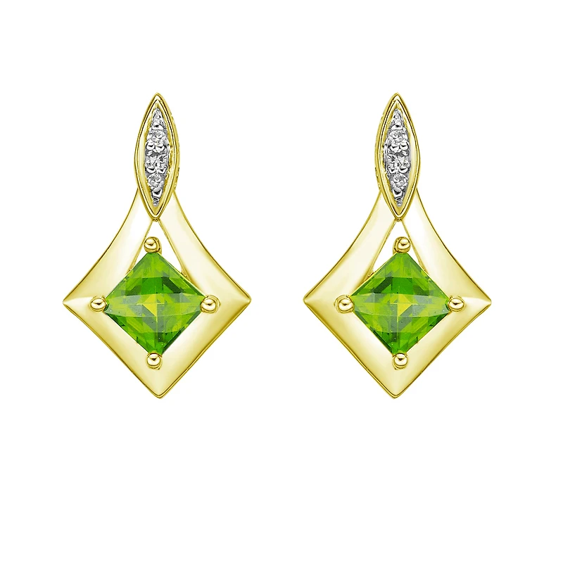 10K Yellow Gold Prong-set Peridot Earrings with Diamond Accent