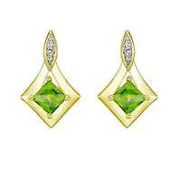 10K Yellow Gold Prong-set Peridot Earrings with Diamond Accent