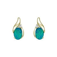 10K Yellow Gold Australian Opal Doublet Earrings with Diamond Accent