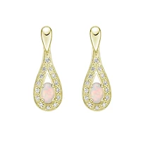 10K Yellow Gold Prong-set White Opal Earrings with Diamond Halo
