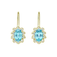 10K Yellow Gold Prong-set Blue Topaz Earrings with Diamond Halo