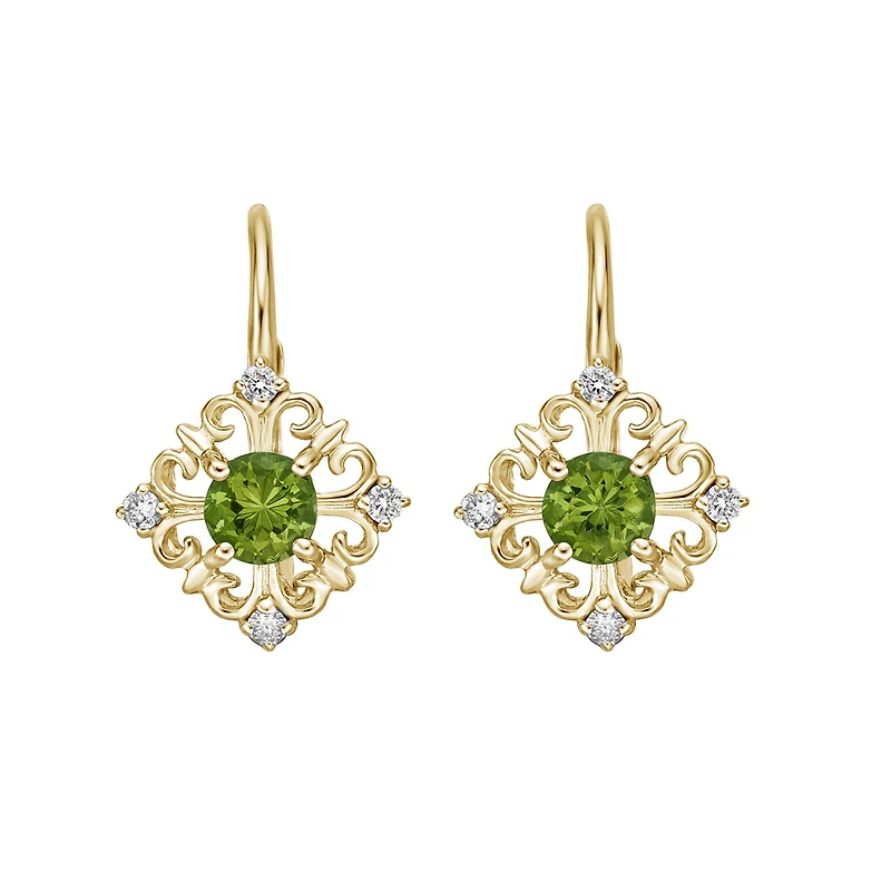 10K Yellow Gold Peridot Earrings with Diamond Accent