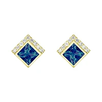 10K Yellow Gold Created Alexandrite Earrings with Diamonds